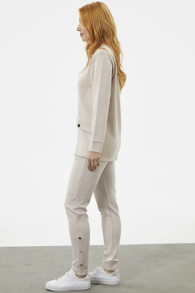 Torba Cep Detaylı Oversize Eşofman Takım - Bej - Resim 5