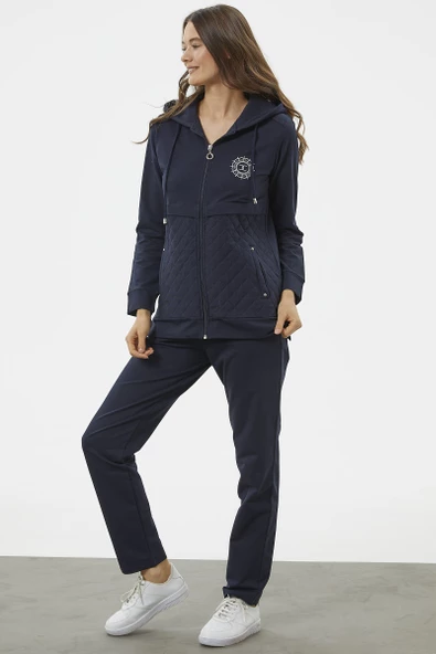 Kapüşonlu Kapitone Detaylı Eşofman Takım - Lacivert - Resim 4