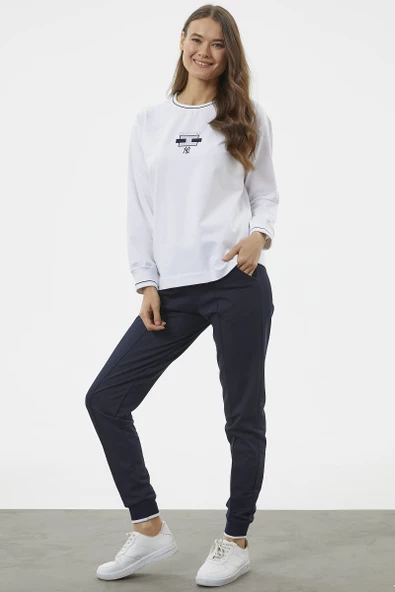 Nakış Detaylı Oversize Eşofman Takım - Beyaz - Resim 4