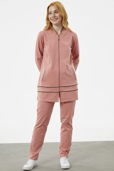 Büyük Beden Tunik Eşofman Takım - Pembe - 2