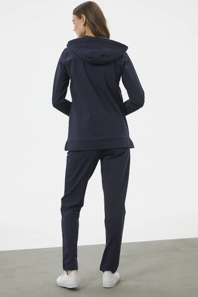Kapüşonlu Kapitone Detaylı Eşofman Takım - Lacivert - Resim 7