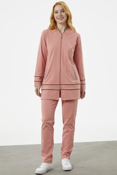 Büyük Beden Tunik Eşofman Takım - Pembe - 4