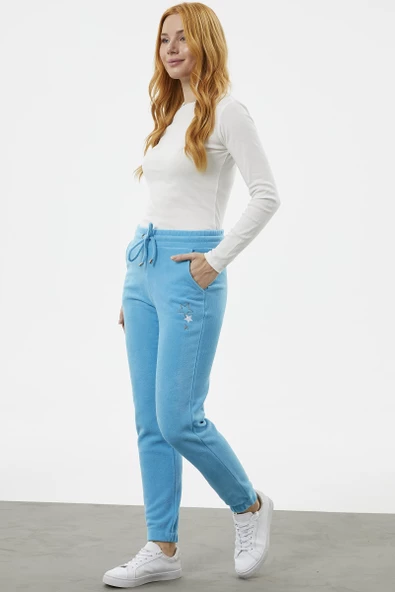 Beli Lastikli Jogger Eşofman Altı - Turkuaz - 4