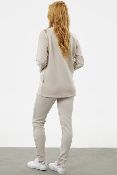 Torba Cep Detaylı Oversize Eşofman Takım - Bej - Resim 6