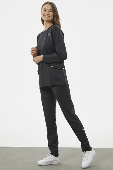 Torba Cep Detaylı Oversize Eşofman Takım - Siyah - Resim 4