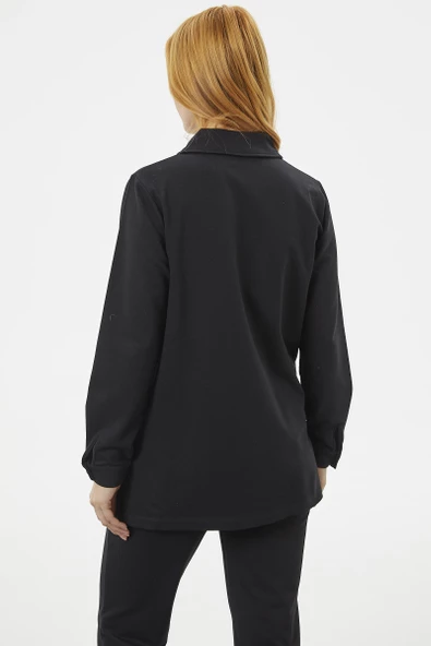 Çıtçıtlı Cep Detaylı Tunik Eşofman Takım - Siyah - Resim 6