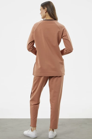 Örme Yaka Fermuarlı Tunik Eşofman Takım - Somon - Resim 6