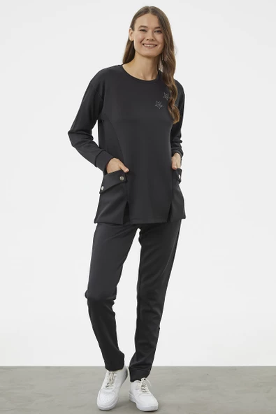 Torba Cep Detaylı Oversize Eşofman Takım - Siyah - Resim 2