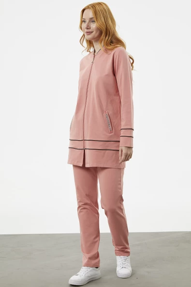 Büyük Beden Tunik Eşofman Takım - Pembe - 5