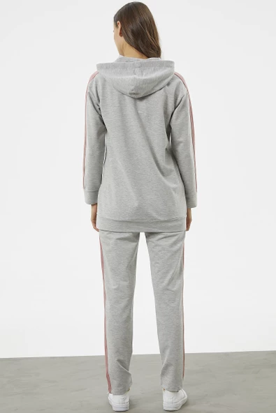Çift Renk Kapüşonlu Eşofman Takım - Gri - Resim 6