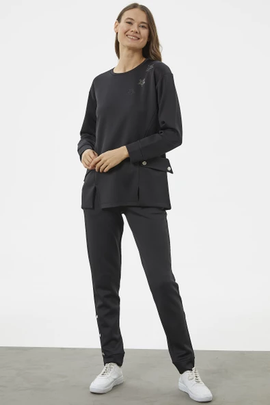 Torba Cep Detaylı Oversize Eşofman Takım - Siyah - Resim 3