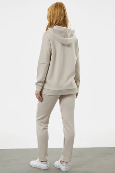 Kanguru Cepli Dalgıç Kumaş Eşofman Takım - Taş - 6