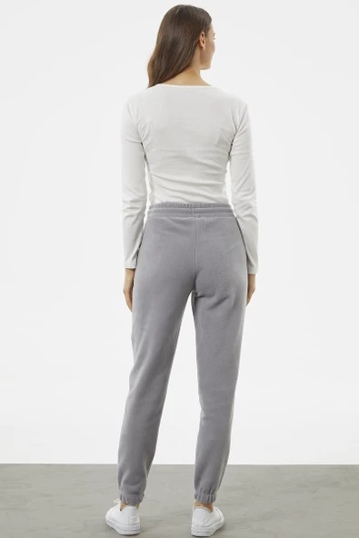 Beli Lastikli Jogger Eşofman Altı - Gri - 5