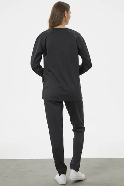 Torba Cep Detaylı Oversize Eşofman Takım - Siyah - Resim 6