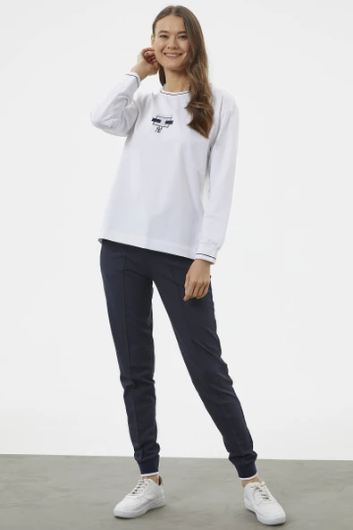 Nakış Detaylı Oversize Eşofman Takım - Beyaz
