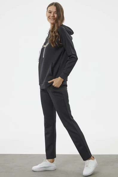 Kanguru Cepli Dalgıç Kumaş Eşofman Takım - Siyah - Resim 3