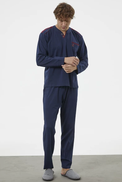 Hakim Yaka Cepli Pijama Takım - Lacivert - 2