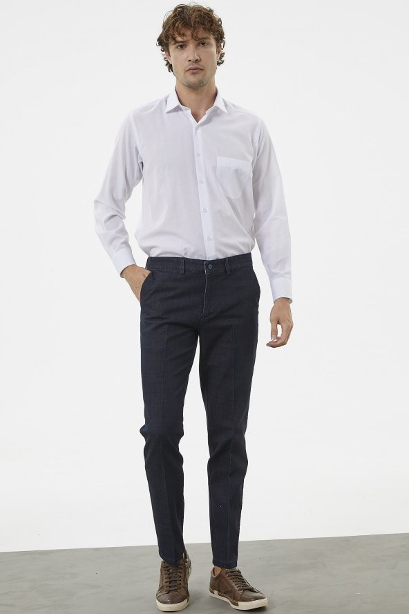 Kot Görünümlü Yan Cepli Klasik Pantolon - Lacivert