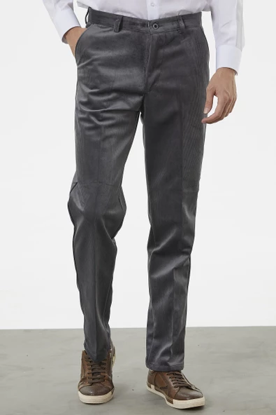 Klasik Chino Kadife Pantolon - Gri - 3