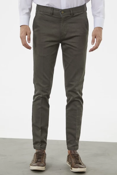 Yan Cepli Pamuklu Chino Pantolon - Haki - 3