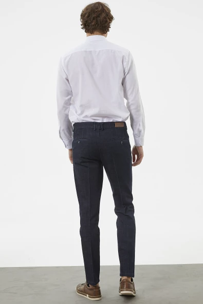 Kot Görünümlü Yan Cepli Klasik Pantolon - Lacivert - 5