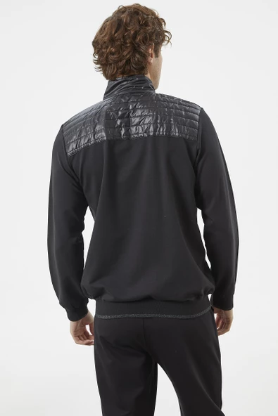 Kapitone Dik Yaka Fermuarlı Eşofman Takım - Siyah - Resim 4