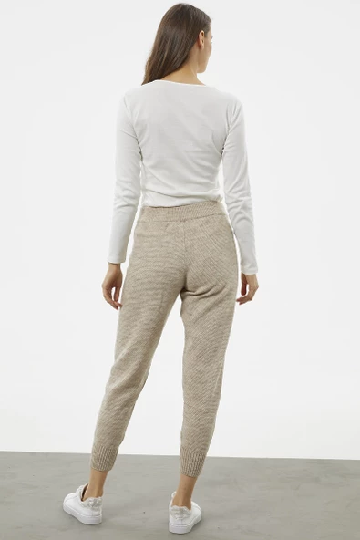 Jogger Rahat Kalıp Triko Pantolon - Bej - 5