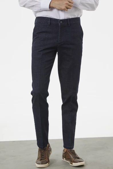 Kot Görünümlü Yan Cepli Klasik Pantolon - Lacivert - 3