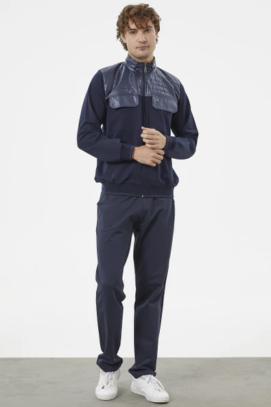 Kapitone Dik Yaka Fermuarlı Eşofman Takım - Lacivert - Resim 2