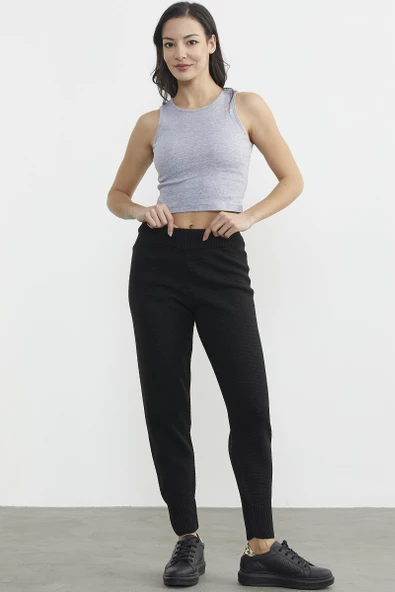 Jogger Rahat Kalıp Triko Pantolon - Siyah - Resim 2