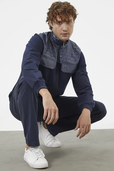 Kapitone Dik Yaka Fermuarlı Eşofman Takım - Lacivert - Resim 5