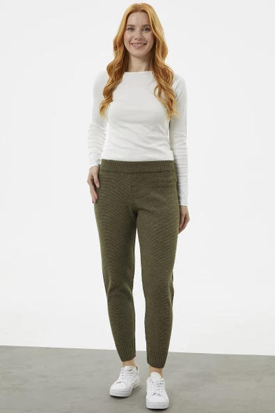 Jogger Rahat Kalıp Triko Pantolon - Haki - 2