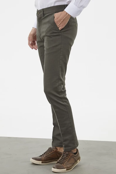 Yan Cepli Pamuklu Chino Pantolon - Haki - 5