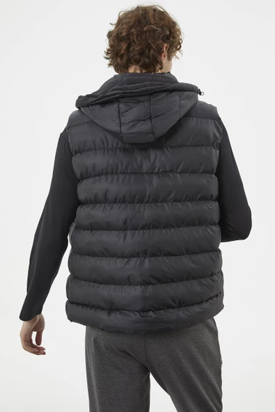 Çıkma Kapüşonlu Fermuarlı Şişme Yelek - Siyah - Resim 7