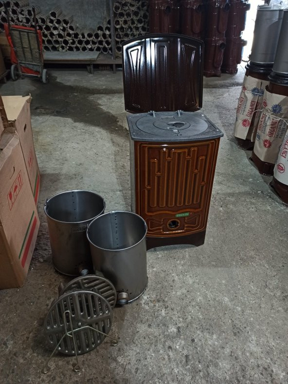 Önden Hava Delikli Kovalı Odun Kömür Emaye Soba - 2