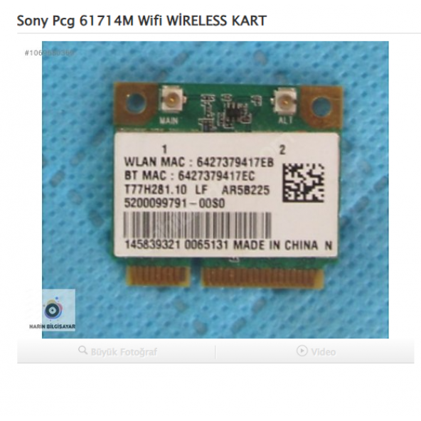 Sony Pcg 61714M Wifi WİRELESS KART