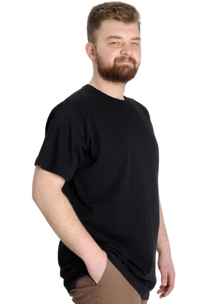 Mode XL Büyük Beden Erkek T-Shirt Basic 20031 Siyah - Resim 3