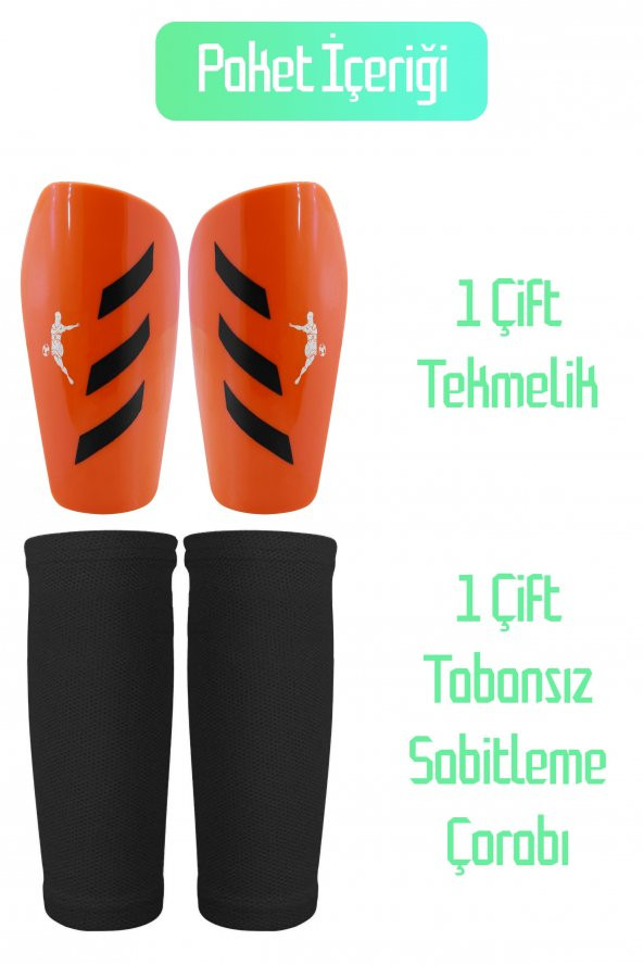 PRO Futbol Tekmeliği Çoraplı Çocuk Yetişkin Kaval Koruyucu Tekmelik Futbolcu Dizliği TURUNCU - 4
