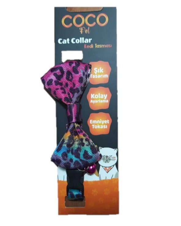 Cocopet Papyon Pembe Desenli Ayarlanabilir Kedi ve Minik Köpek Tasması