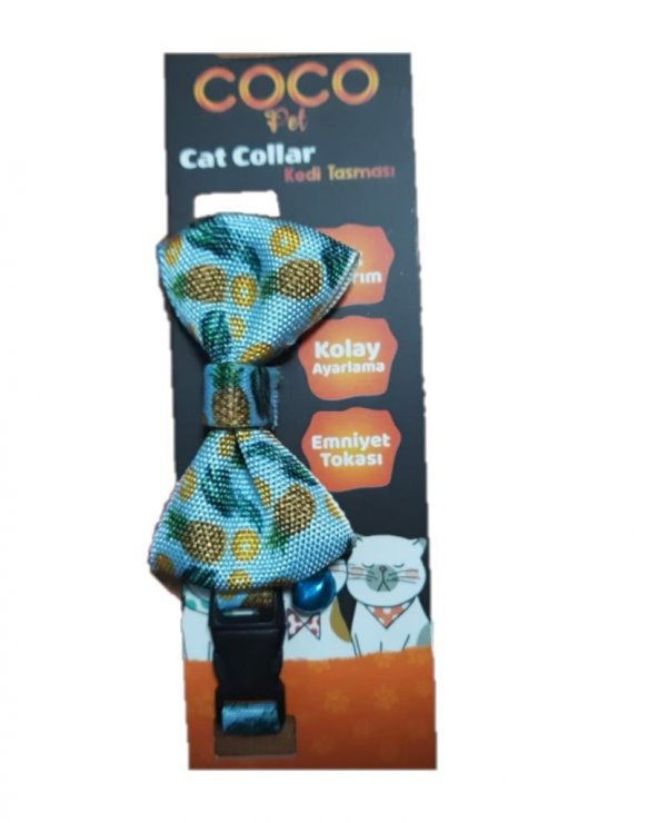 Cocopet Papyon Ananas Desenli Ayarlanabilir Kedi ve Minik Köpek Tasması