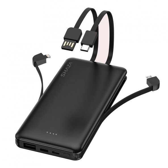 SHAZA 10.000 Mah Kendinden Kablolu Taşınabilir Şarj Cihazı Siyah - 2