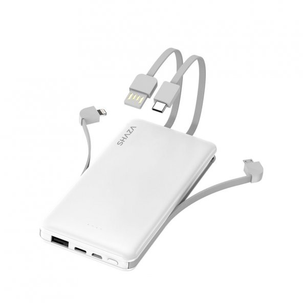 SHAZA 10.000 Mah Kendinden Kablolu Taşınabilir Şarj Cihazı Beyaz - 2
