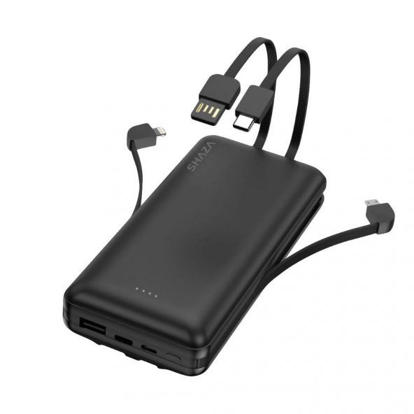 SHAZA 20.000 Mah Kendinden Kablolu Taşınabilir Şarj Cihazı Siyah - 2