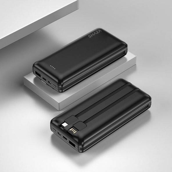 SHAZA 20.000 Mah Kendinden Kablolu Taşınabilir Şarj Cihazı Siyah - 3