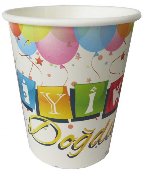 BARDAK KARTON İYİKİ DOĞDUN BALONLU BEYAZ 8OZ 8 ADET
