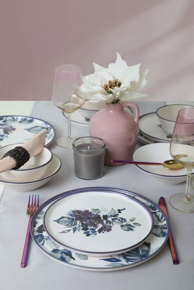 Keramika Purple Flower Yemek Takımı 24 Parça 6 Kişilik