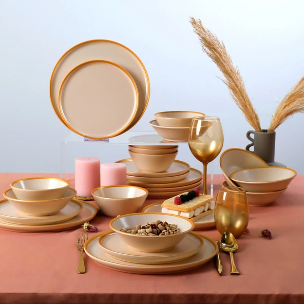 Keramika Mat Krem Gold Fileli Yemek Takımı 24 Parça 6 Kişilik - 6