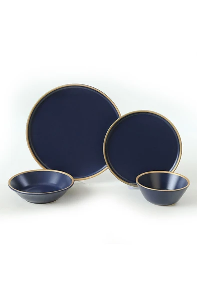 Keramika Mat Lacivert Gold Fileli Yemek Takımı 24 Parça 6 Kişilik - 7