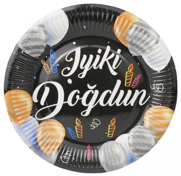 TABAK KARTON İYİKİ DOĞDUN BALONLU SİYAH 23 CM 8 ADET - Resim 3