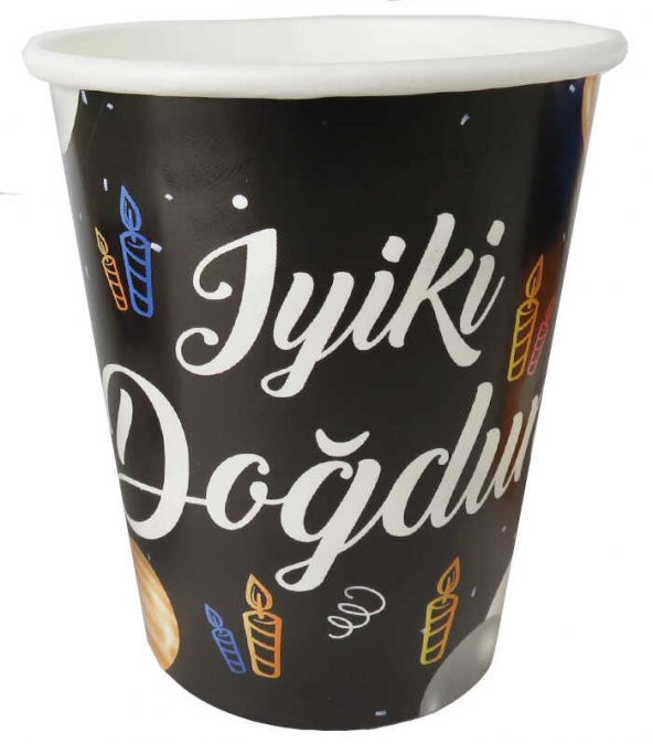 BARDAK KARTON İYİKİ DOĞDUN BALONLU SİYAH 8OZ 8 ADET ürün görseli